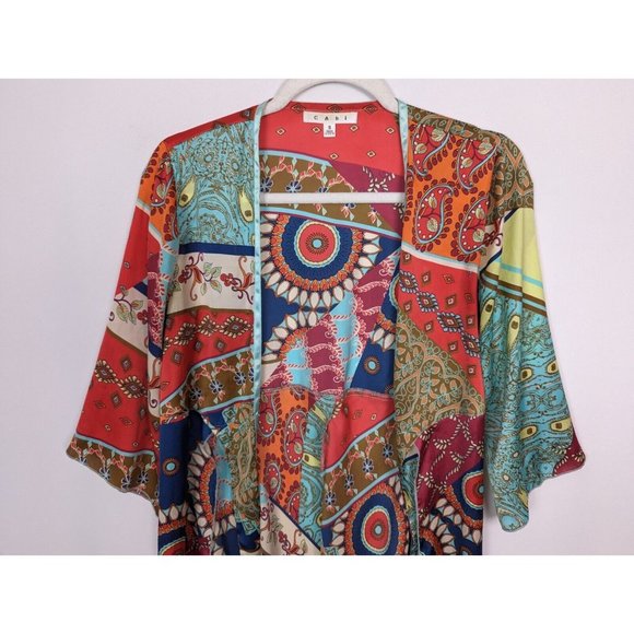 Cabi S Vintage Y2K Paisley Scarf Patchwork Print Tie Front Kimono Cardigan Boho - Picture 4 of 10